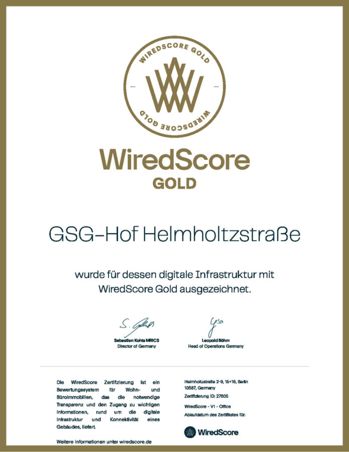 AUF DER ÜBERHOLSPUR mit Highspeed-Internet - Bürofläche in Berlin-Charlottenburg - Helmholtzstraße 2-9_WiredScore_Zertifikat